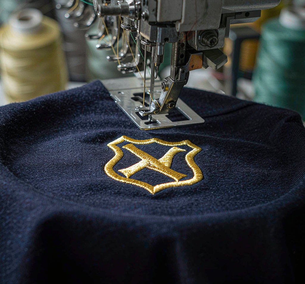 Macro view of raised embroidery thread on fabric
